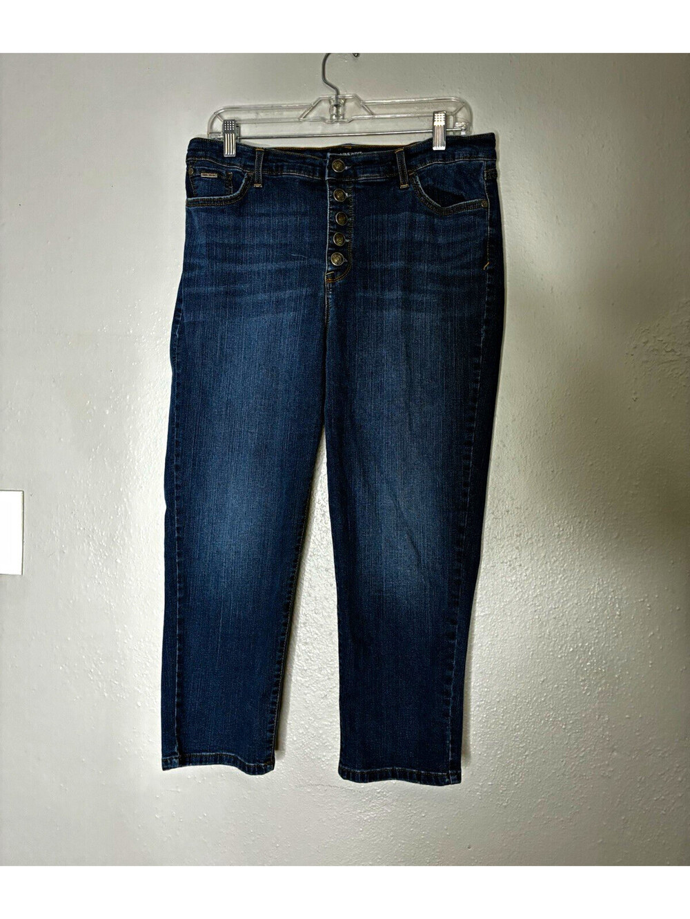 Nine West High-Rise Vintage Crop Straight Jeans Blue Medium Wash 16P Petite